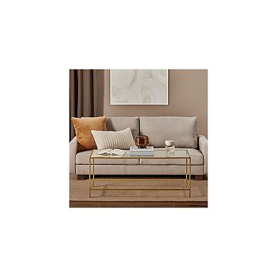 mDesign Metal and Glass Top Rectangle Accent Coffee Table Furniture - Soft Brass