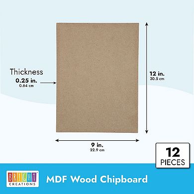 0.25" Thick Mdf Chipboard Sheets For Arts And Crafts, 9 X 12 In, 12 Pack