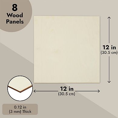 12x12 Wood Panels, Unfinished 3mm Birch Plywood Sheets (8 Pack)