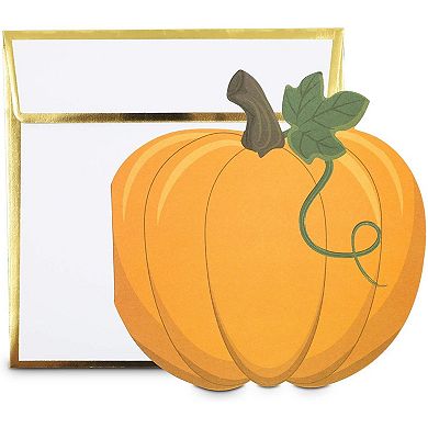 Thanksgiving Notecards -24pcs Pumpkin Shaped Notecard & Gold Foil Trim Envelopes