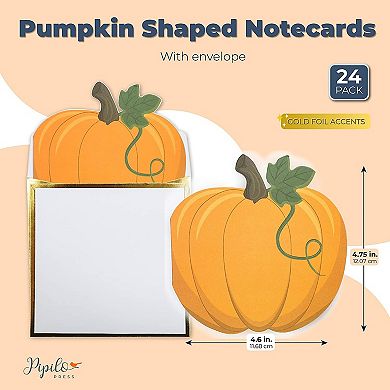 Thanksgiving Notecards -24pcs Pumpkin Shaped Notecard & Gold Foil Trim Envelopes