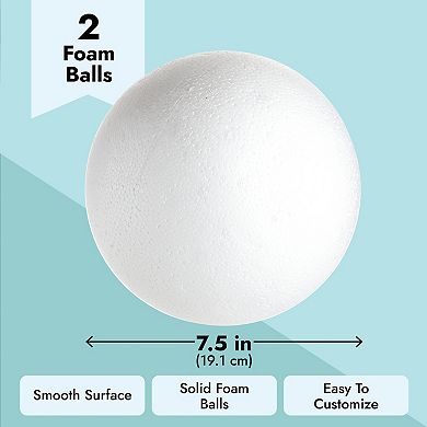 2-pack Craft Foam Balls, Large Smooth Round Polystyrene Foam Spheres, 7.5 In