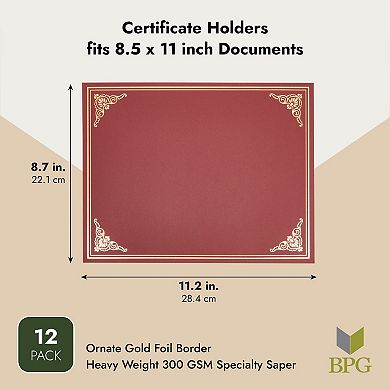 12pack Certificate Holder Diploma Letter-sized, Burgundy Gold Foil, 11.2 X 8.8"