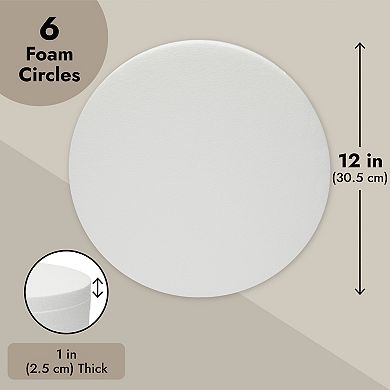 6 Pack Foam Circles For Diy Crafts, Round White Discs For Art Projects, 12x1 In