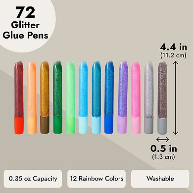 72 Pk Glue With Glitter Pens For Art & Crafts,greeting Cards, 0.35 Oz, 12 Colors