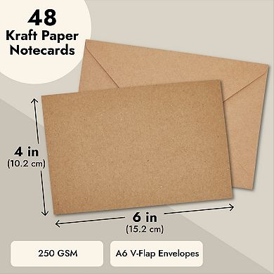 48 Pack Blank Stationery Cards And Envelopes Set, 4x6 Brown Printable Postcards