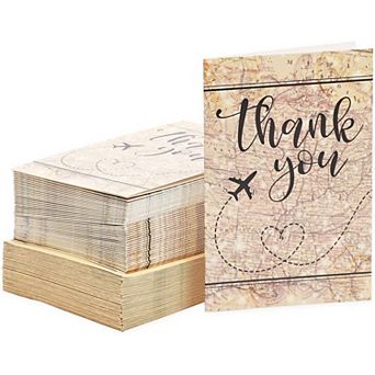 48 Pack Travel Thank You Cards With Envelopes, 4x6 Notecards With Airplane, Map