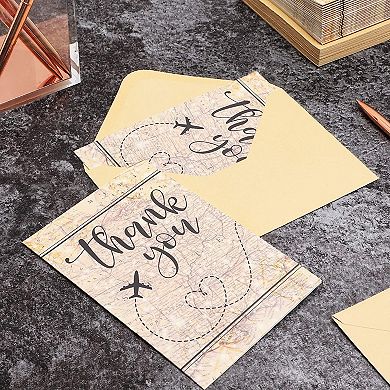 48 Pack Travel Thank You Cards With Envelopes, 4x6 Notecards With Airplane, Map