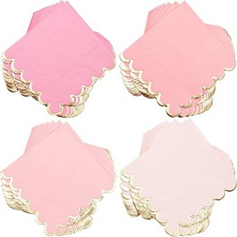 100 Pack Scalloped Pink Party Napkins, 4 Pink Shades For Baby Shower, 5 X 5 in