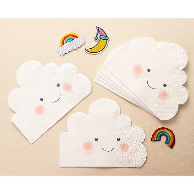 Cocktail Napkins - 50-Pack Disposable Paper Cut Napkin, Puffy Clouds Design