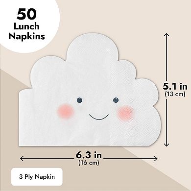 Cocktail Napkins - 50-Pack Disposable Paper Cut Napkin, Puffy Clouds Design
