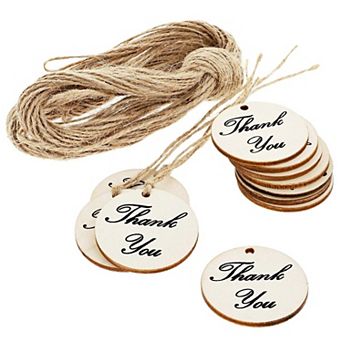 100x Thank You Wood Tags Twine For Wedding, Baby Shower, 1.5"