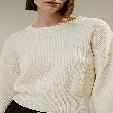 Lilysilk Round Neck Drop-shoulder Merino Wool Sweater For Women