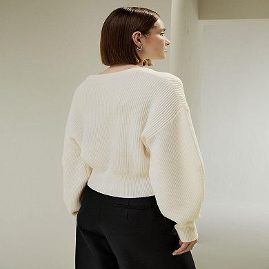 Lilysilk Round Neck Drop-shoulder Merino Wool Sweater For Women