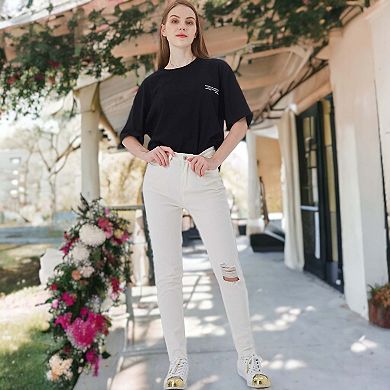 Women's Stretch Ankle Ripped Denim Pants