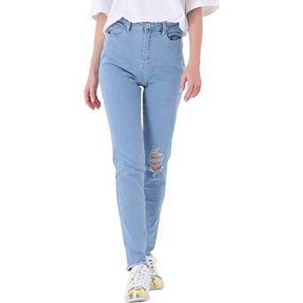 Women's Stretch Ankle Ripped Denim Pants