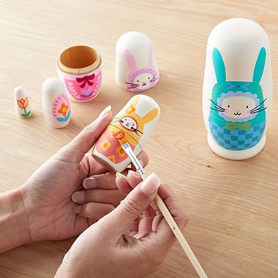 5 Piece Set Unpainted Blank Russian Nesting Dolls For Diy Crafts, Art Projects