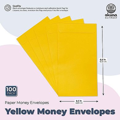 100 Pack Money Envelopes for Cash, Payroll, Saving, Currency, Yellow, 3.5x6.5"