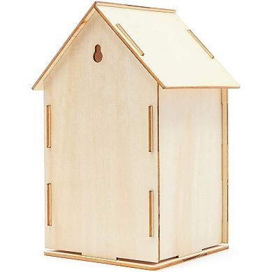 8x Mini Unfinished Wood Diy Birdhouse For Craft, Natural, 3.8 X 7 X 3.8 Inch