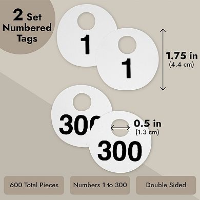 2 Sets Of Round Numbered Tags 1-300, Double-sided Plastic Coat Check Tickets