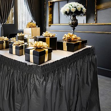 6 Disposable Table Skirts for Weddings Engagement Birthday Party, Black, 8 Feet