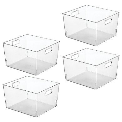 mDesign Plastic Kitchen Pantry Storage Organizer Container Bin - 4 Pack - Clear