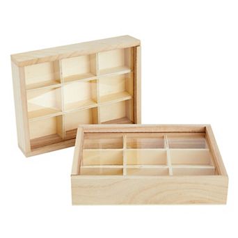 2 Pack Wooden Jewelry Box W Clear Lids Bead Storage Container Earrings Organizer