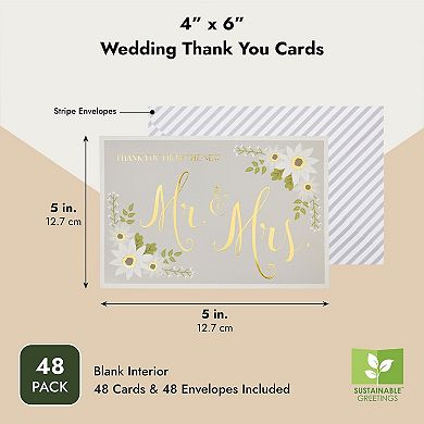 48-pack Hank You From The New Mr And Mrs Cards With Envelopes Set, 4"x6"