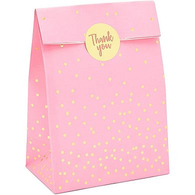 Pink Gift Bag, Party Favor Bags With Gold Stickers (5.15 X 8.6 In, 36 Pack)