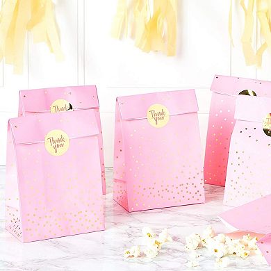 Pink Gift Bag, Party Favor Bags With Gold Stickers (5.15 X 8.6 In, 36 Pack)