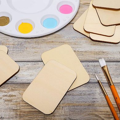 60 Pack Unfinished Wood Cutouts For Crafts, Rectangle Wooden Slices, 2 X 3 In