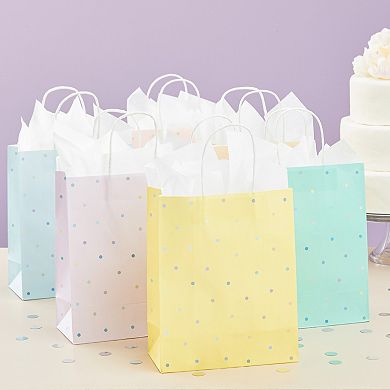 36 Pack Medium Pastel Party Gift Bags With Handle, White Tissue Paper 10x8x4"