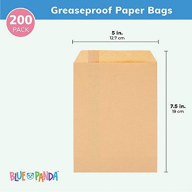 Greaseproof Paper Treat Bags For Cookies, Candy, Snacks (kraft Brown, 200 Pack)