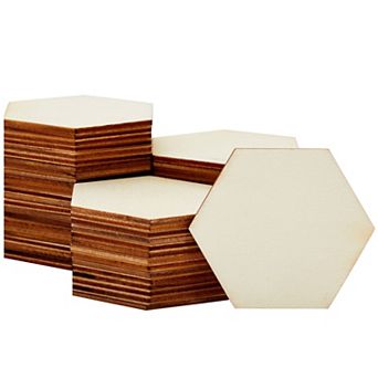 60 Pack Unfinished Wooden Hexagon Pieces For Diy Crafts, 3 in Wood Slice Cutouts