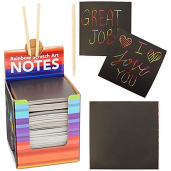 Rainbow Scratch Off Notes With 2 Wood Styluses Sticks (3.5 in 300 Sheets)