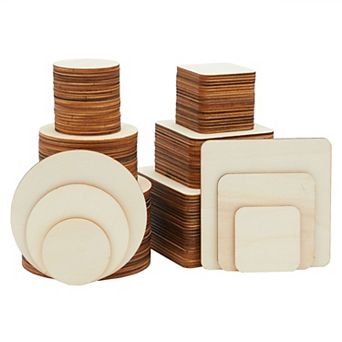 130 Pack Unfinished Wooden Circles And Squares For Wood Burning, 3 Sizes