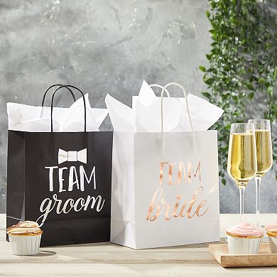 20 Pack Bride And Groom Gift Bags With Tissue Paper For Wedding, 8 X 4 X 9 In