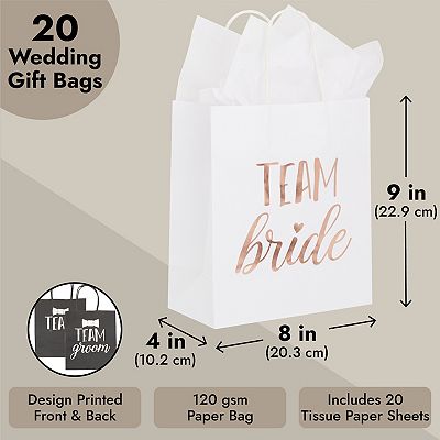 Juvale Bridesmaid and Groomsmen Gift Bags 20 Pack Bridal Party Favor Treat Bags with