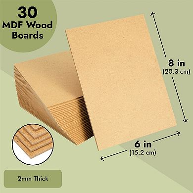 30 Sheets Thin Wood Mdf Boards, Medium Density Fiberboard, 2mm, Brown, 6 X 8 In