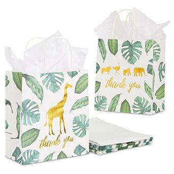 12 Pack Safari Thank You Bags, Wild One 1st Birthday Party Theme, 8 X 9 X 4 in