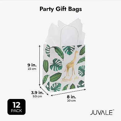 12 Pack Safari Thank You Bags, Wild One 1st Birthday Party Theme, 8 X 9 X 4 In