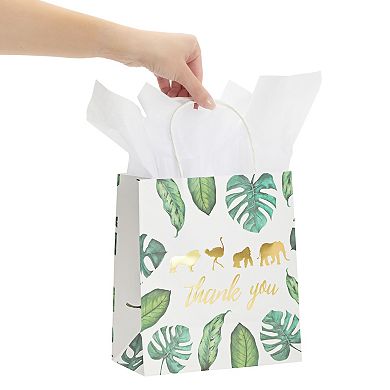 12 Pack Safari Thank You Bags, Wild One 1st Birthday Party Theme, 8 X 9 X 4 In