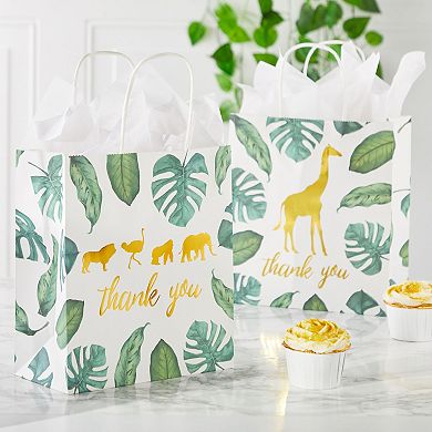 12 Pack Safari Thank You Bags, Wild One 1st Birthday Party Theme, 8 X 9 X 4 In