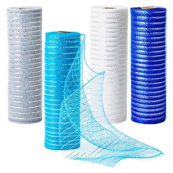 4 Pack Deco Mesh Ribbon, Mesh for Wreaths 4 Metallic Colors, 1080 x 10 in