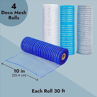 4 Pack Deco Mesh Ribbon, Mesh for Wreaths 4 Metallic Colors, 1080 x 10 Inches