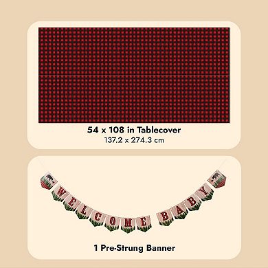 194 Pc Lumberjack Baby Shower Decorations For Boy, Buffalo Plaid Party Supplies