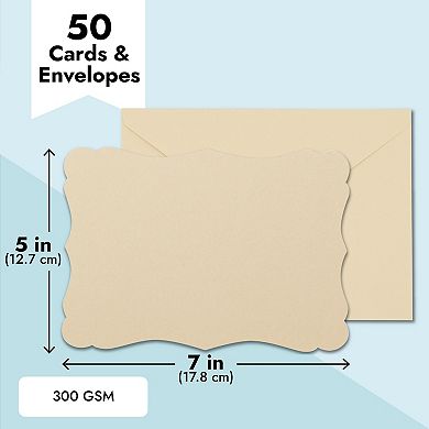50 Pack Cards And Envelopes, 5x7 Inches For Invitations, Brown Kraft Paper