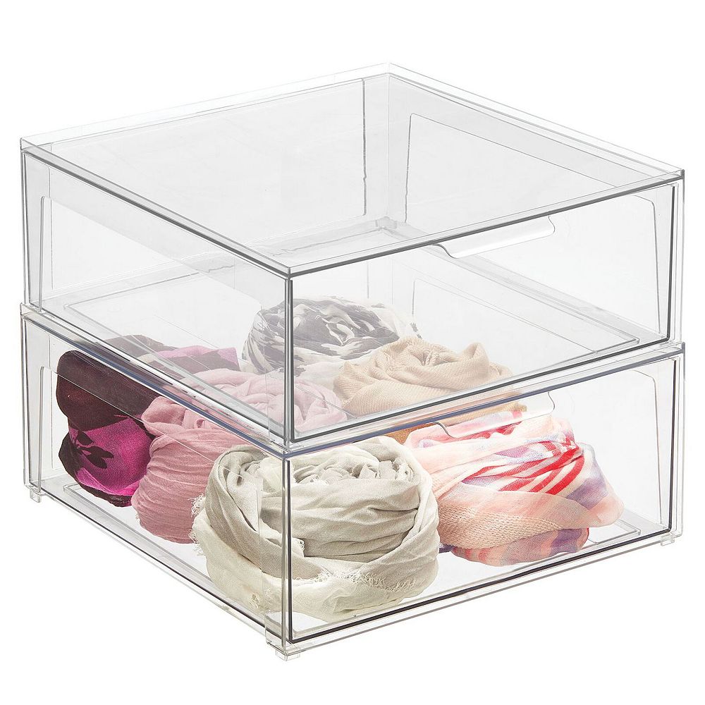 mDesign Plastic Stacking Closet Storage Organizer Bin with Drawer, 2 ...