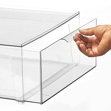 mDesign Plastic Stacking Closet Storage Organizer Bin with Drawer, 2 Pack, Clear