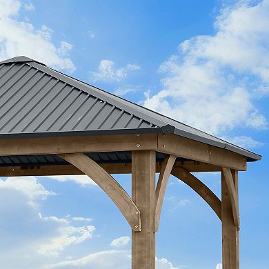 Aoodor Patio Solid Wooden Gazebo 10 X 10 Ft. Hardtop Roof